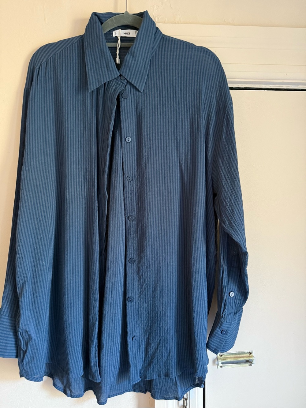 Mango Women’s Blue Striped Dress Shirt